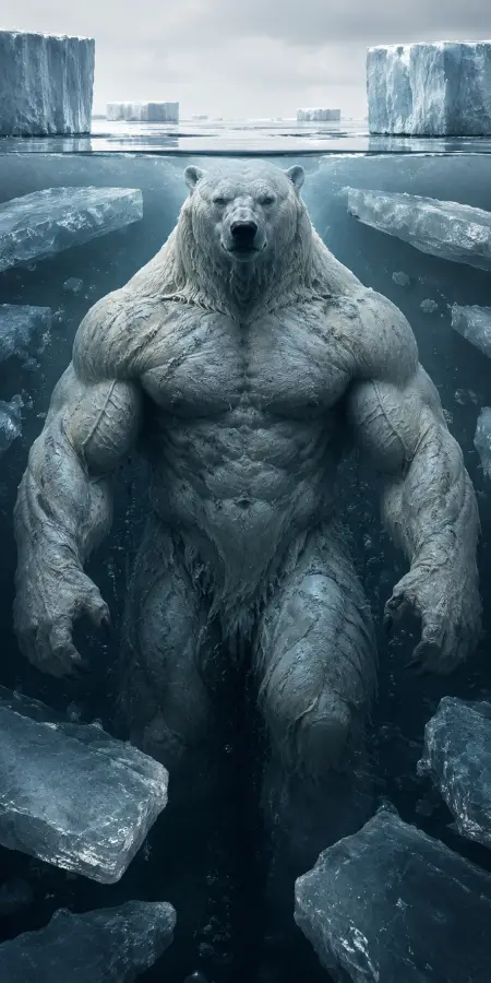 Powerful Muscular Polar Bear Submerged In Ice Water 4K wallpaper for desktop and mobile - Pixbee