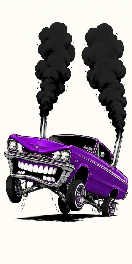 Purple Lowrider Muscle Car Heavy Black Smoke Stacks 4K wallpaper for desktop and mobile - Pixbee