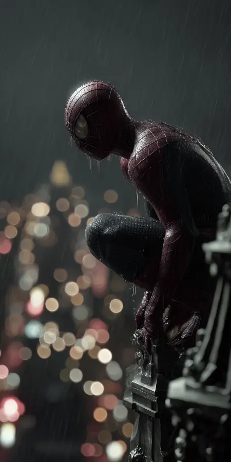 Rain Soaked Spider Vigil - Spiderman 4K wallpaper for desktop and mobile - Pixbee