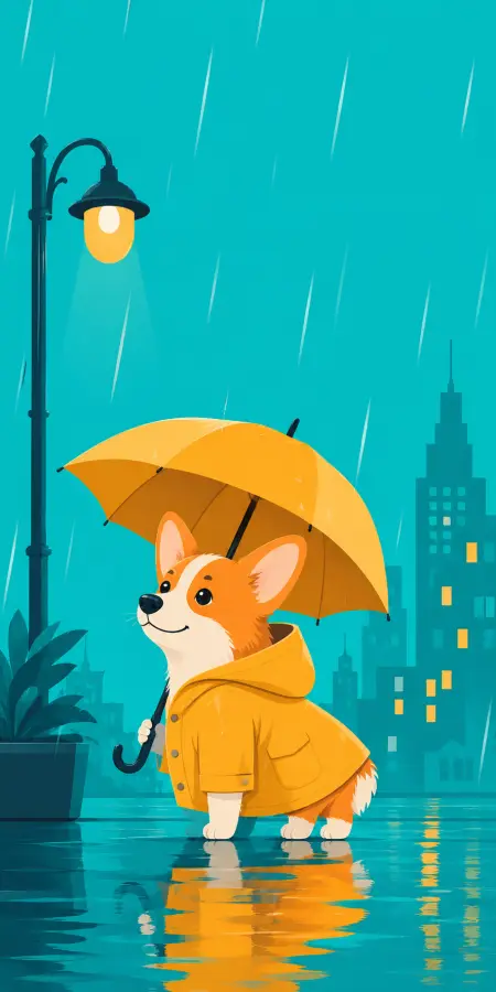 Rainy days feel softer when you’ve got a tiny corgi and a yellow umbrella ☔🐾 4K wallpaper for desktop and mobile - Pixbee