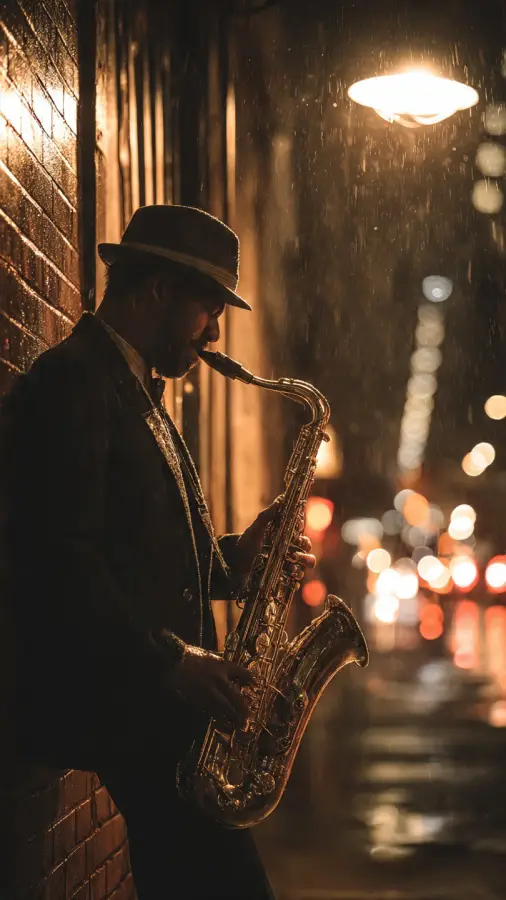 Rainy Night Street Jazz Vibes 4K wallpaper for desktop and mobile - Pixbee