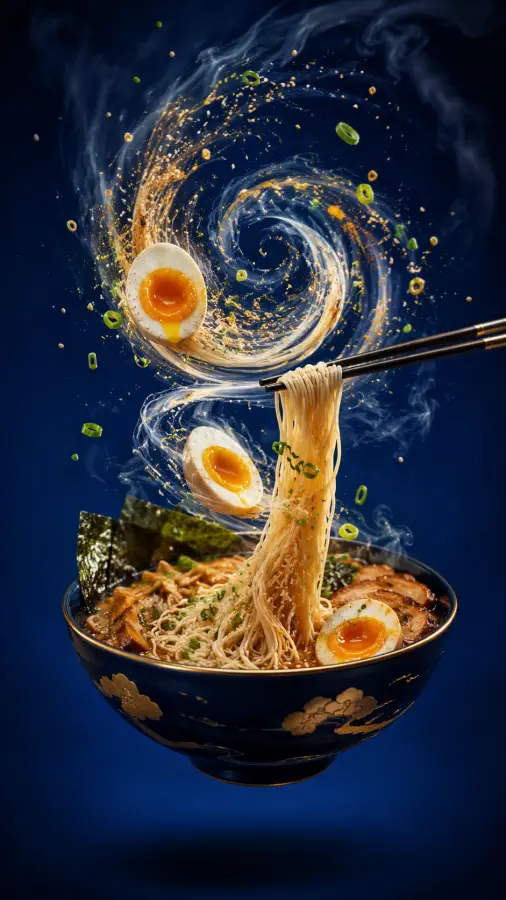 “Ramen swirling with smoky perfection.” 4K wallpaper for desktop and mobile - Pixbee