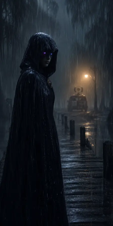 Raven DC Character in Dark Rain 4K wallpaper for desktop and mobile - Pixbee