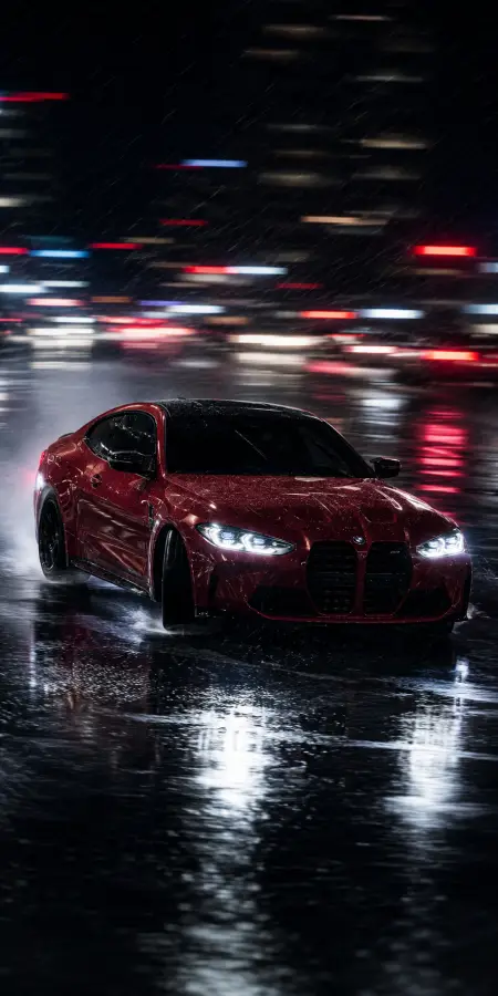 Red Bmw M4 Drifting In Rain Night — cars phone wallpaper