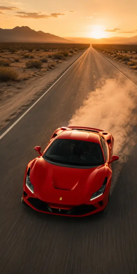 Red Ferrari F8 Tributo Sunset Highway — cars phone wallpaper