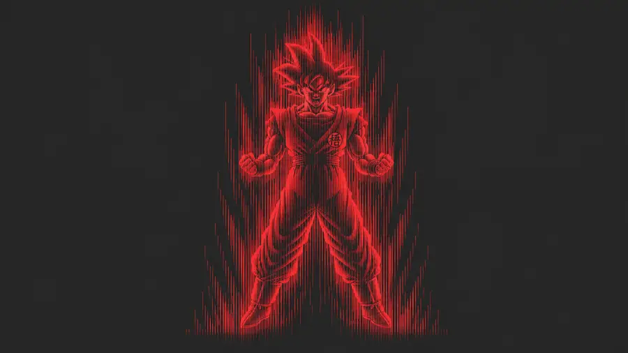 Red Sketch Style Goku Powering Up with Intense Aura Lines on Dark Grey Background 4K wallpaper for desktop and mobile - Pixbee