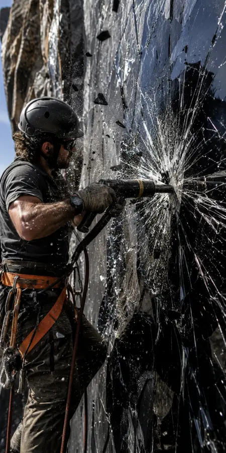 Rock Climber Drilling Into Glass Cliff — ue5 phone wallpaper