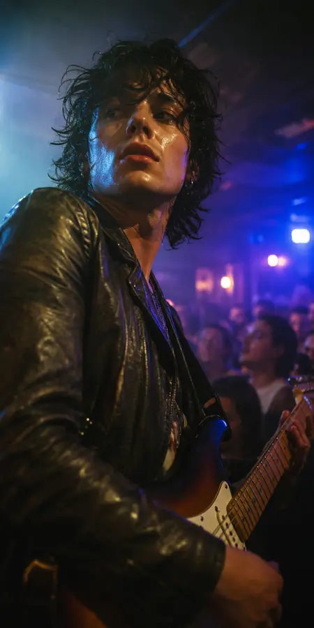 Rock Musician Playing Electric Guitar On Stage — ue5 phone wallpaper