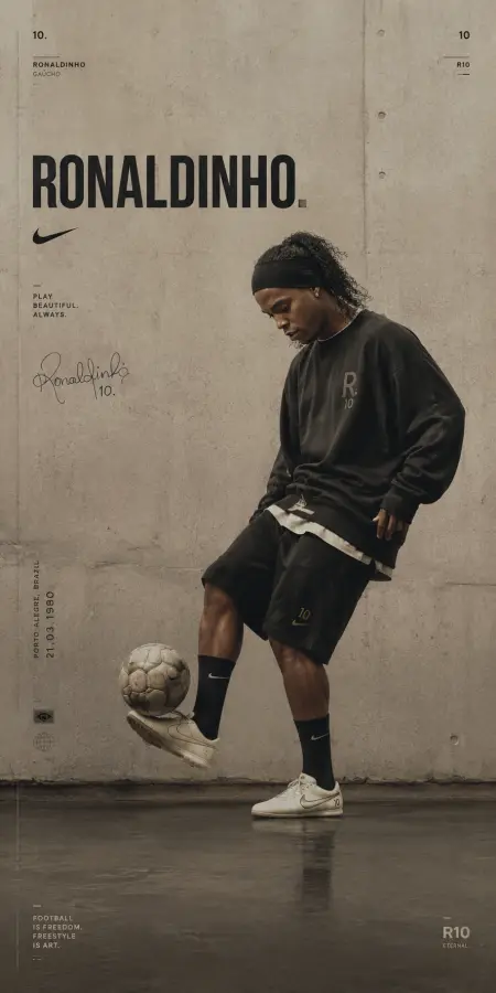 “Ronaldinho — Play Beautiful Always” 4K wallpaper for desktop and mobile - Pixbee