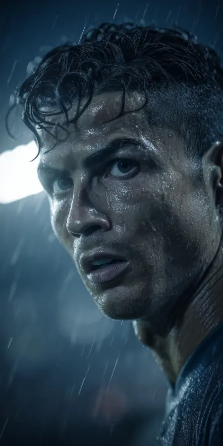 Ronaldo - Rain Soaked Warrior Focus 4K wallpaper for desktop and mobile - Pixbee