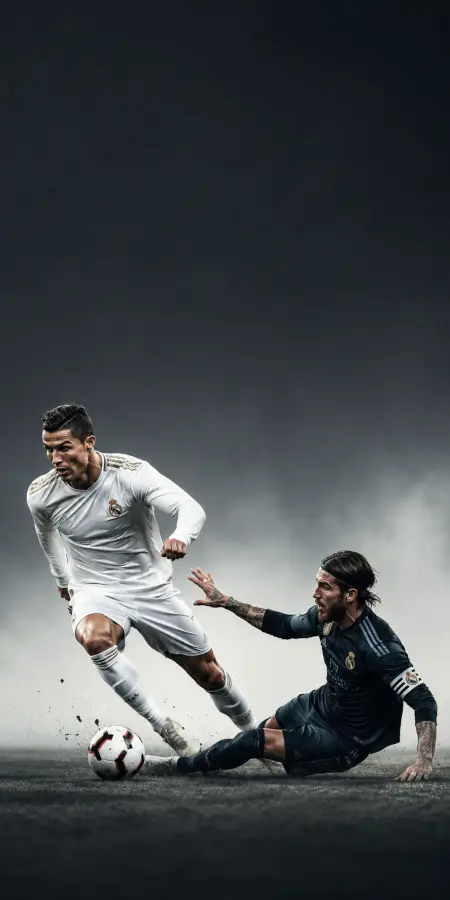 “Ronaldo vs Ramos — Clash of Legends” 4K wallpaper for desktop and mobile - Pixbee