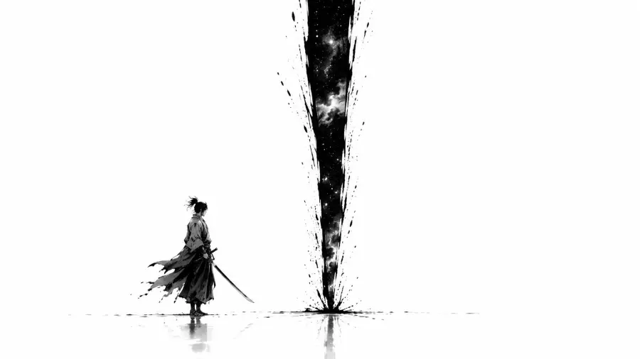 Ronin Standing Before a Cosmic Tear in Reality 4K wallpaper for desktop and mobile - Pixbee