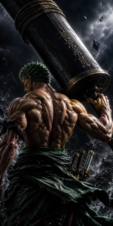 Roronoa Zoro Back Muscular Definition Carrying Giant Weights 4K wallpaper for desktop and mobile - Pixbee