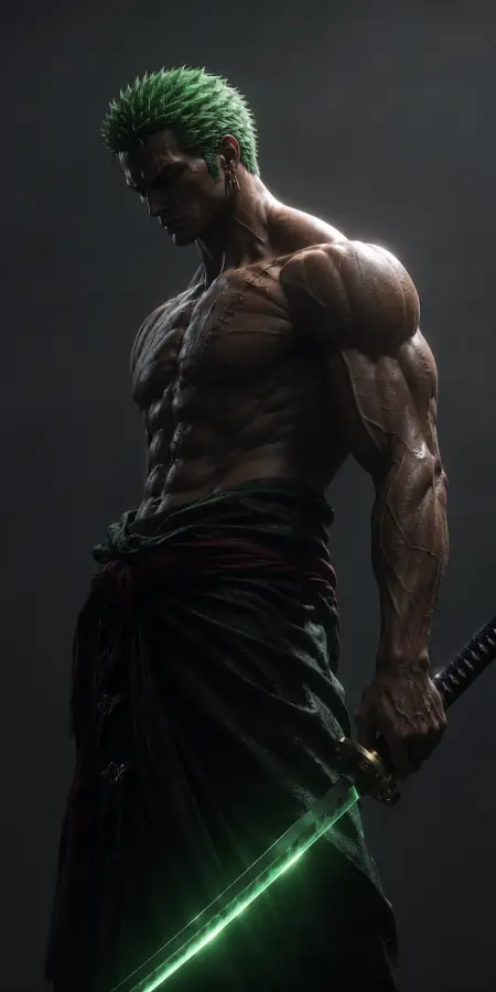Roronoa Zoro Holding Glowing Green Katana Sword 4K wallpaper for desktop and mobile - Pixbee
