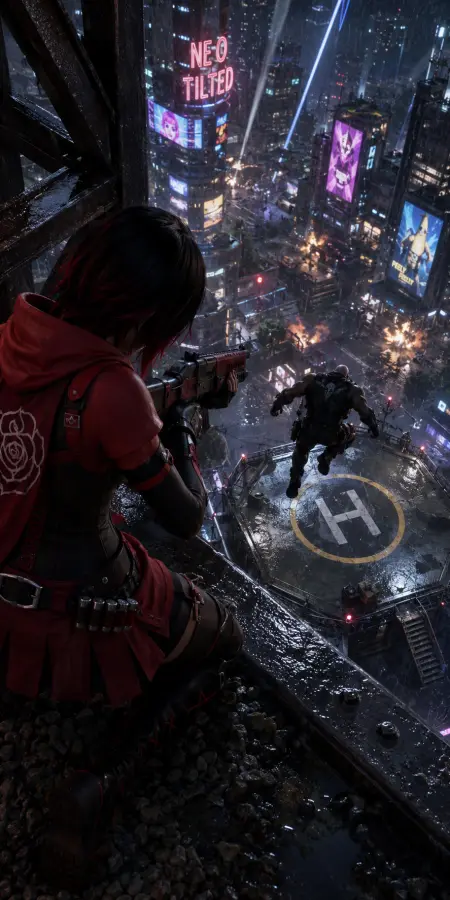 Ruby Rose Aiming in Neo Tilted 4K wallpaper for desktop and mobile - Pixbee
