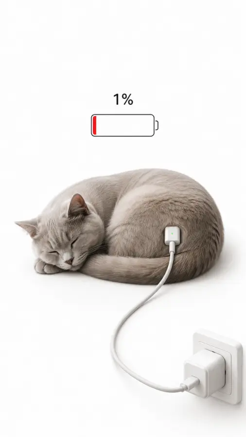 “Running on 1% battery and pure cat naps 😴🔋” 4K wallpaper for desktop and mobile - Pixbee