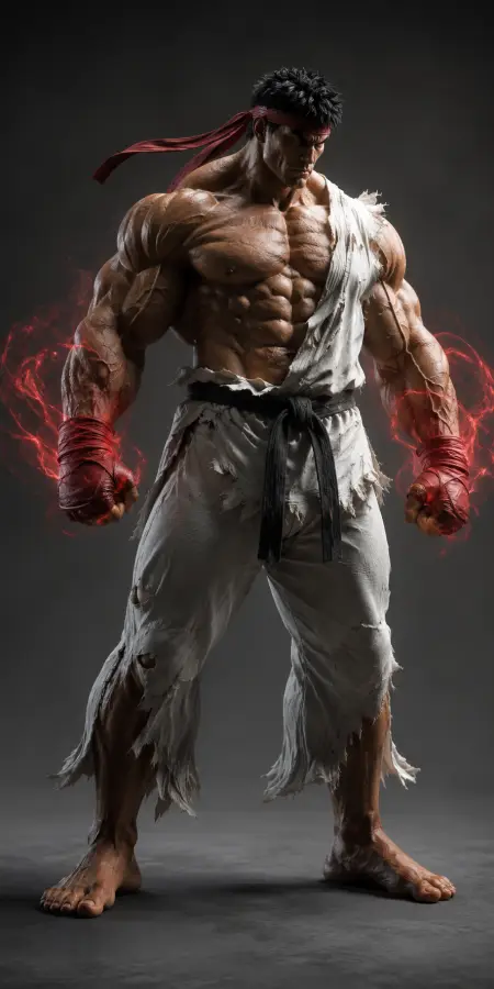 Ryu Street Fighter Red Energy Aura 4K wallpaper for desktop and mobile - Pixbee