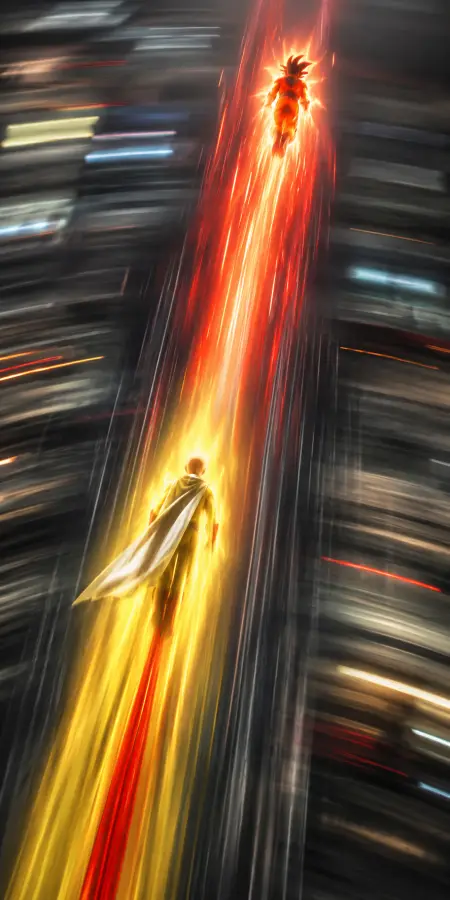 Saitama And Goku Flying Speed Clash — ue5 phone wallpaper