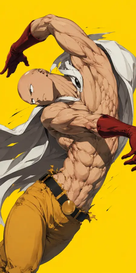 Saitama Dynamic Mid Air Turn Action Stance 4K wallpaper for desktop and mobile - Pixbee