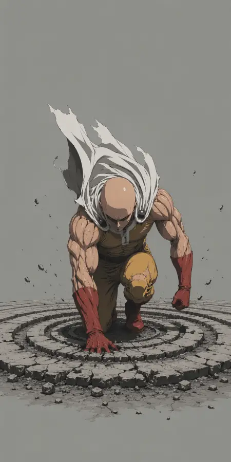 Saitama Epic Ground Three Point Landing Pose 4K wallpaper for desktop and mobile - Pixbee