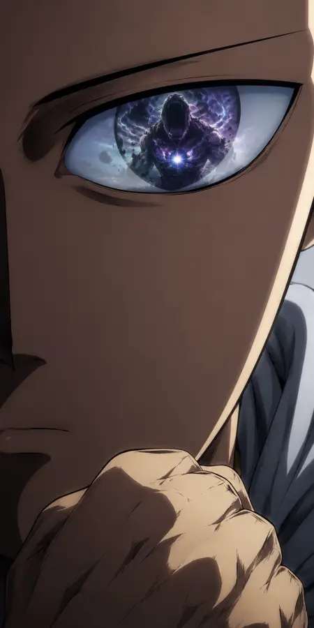 Saitama Eye Reflection Showing Cosmic Monster — ue5 phone wallpaper