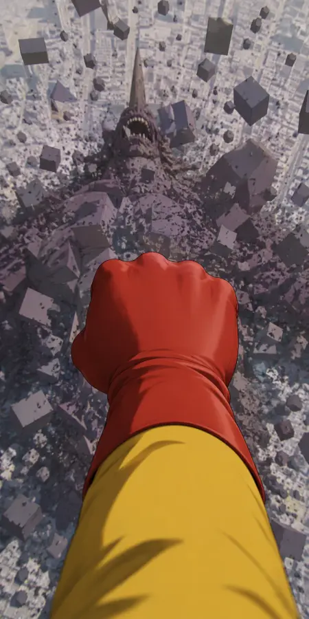 Saitama First Person Punch Destroying Monster — ue5 phone wallpaper