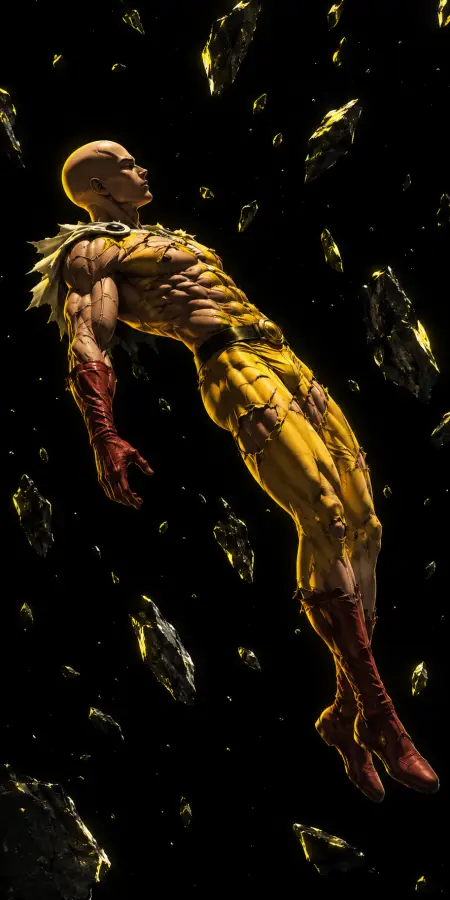 Saitama Floating In Deep Space Debris Field 4K wallpaper for desktop and mobile - Pixbee