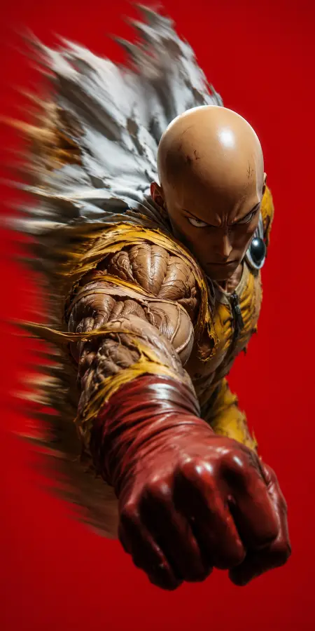Saitama Intense Red Background Close Up Forward Punch 4K wallpaper for desktop and mobile - Pixbee