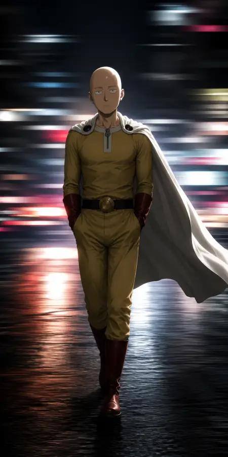 Saitama Walking Night City Streets — iphone wallpapers phone wallpaper