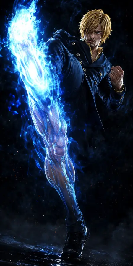 Sanji Ifrit Jambe Blue Flames High Kick 4K wallpaper for desktop and mobile - Pixbee