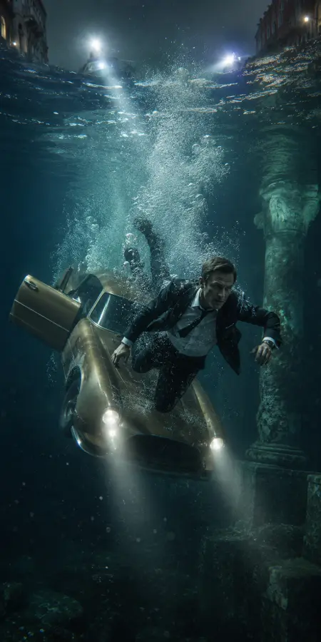 Secret Agent Escaping Sinking Car Underwater — ue5 phone wallpaper