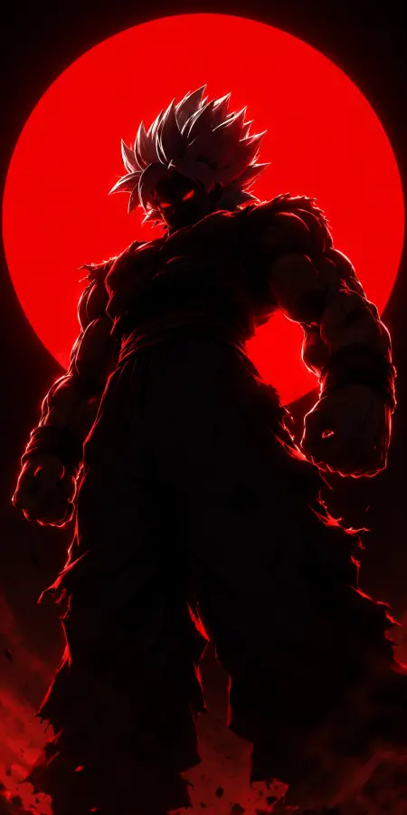 Shadow Goku Silhouette Giant Red Moon 4K wallpaper for desktop and mobile - Pixbee