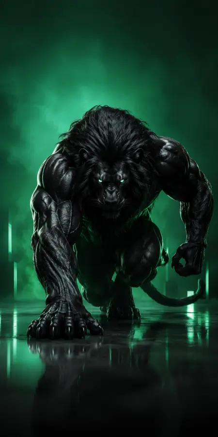 Shadow Lion — Emerald Predator 🦁💚⚡ 4K wallpaper for desktop and mobile - Pixbee