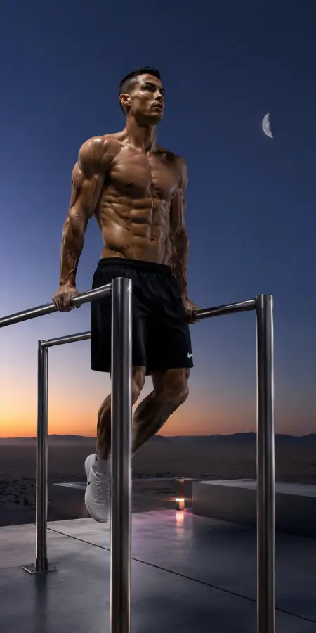 Shirtless Cristiano Ronaldo Doing Parallel Bar Dips 4K wallpaper for desktop and mobile - Pixbee
