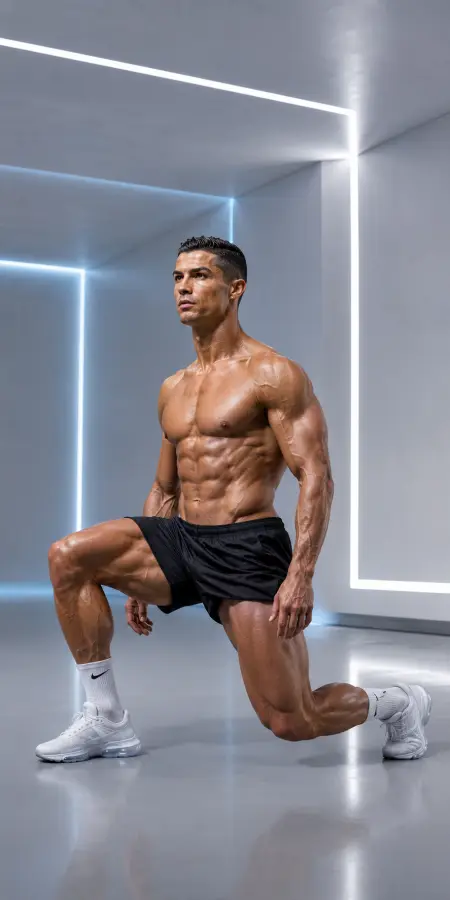 Shirtless Cristiano Ronaldo Performing Leg Lunge Exercise 4K wallpaper for desktop and mobile - Pixbee