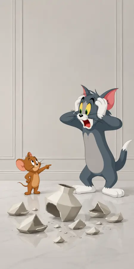 Shocked Tom Cat Next To Broken Vase 4K wallpaper for desktop and mobile - Pixbee