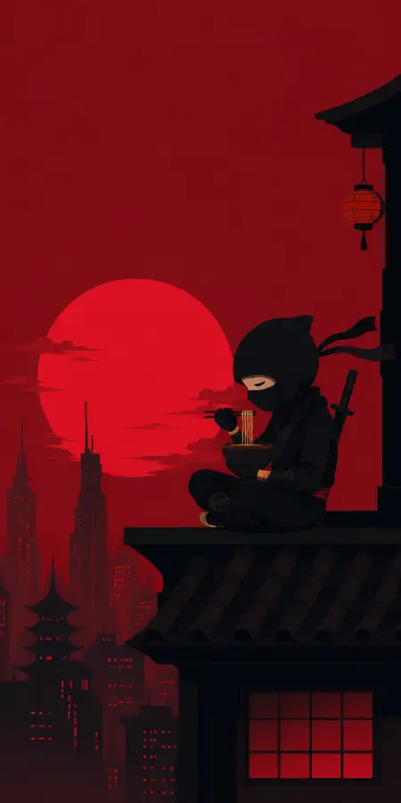 Silent warrior, loud cravings 🍜🥷🌆 4K wallpaper for desktop and mobile - Pixbee