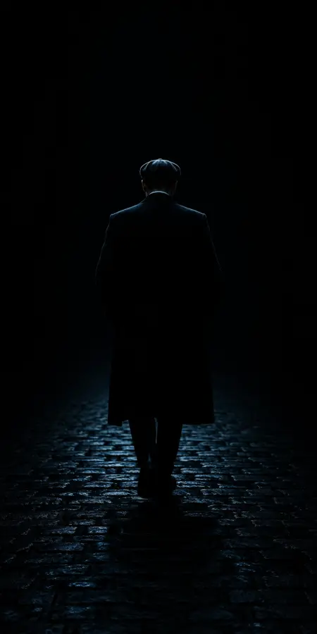 Silhouette Man Walking Forward On Cobblestone Street 4K wallpaper for desktop and mobile - Pixbee