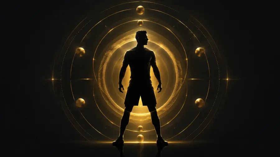 Silhouette of Cristiano Ronaldo Centered in Glowing Concentric Gold Rings 4K wallpaper for desktop and mobile - Pixbee