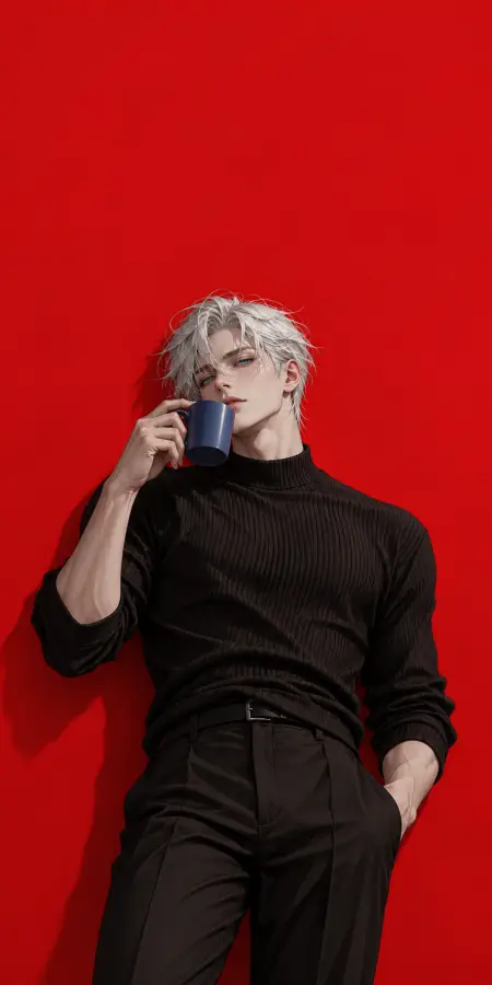 Silver Hair Anime Boy Red — iphone 18 pro max phone wallpaper