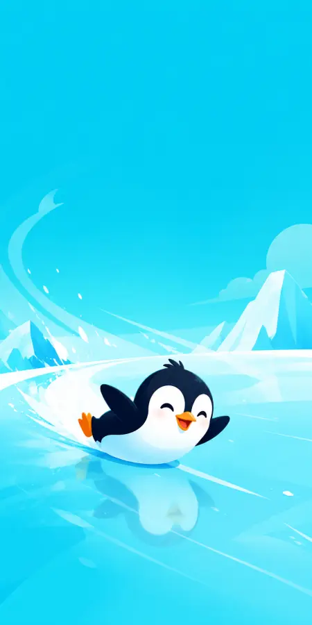 Sliding into happiness like life’s one big ice rink 🐧❄️💙 4K wallpaper for desktop and mobile - Pixbee