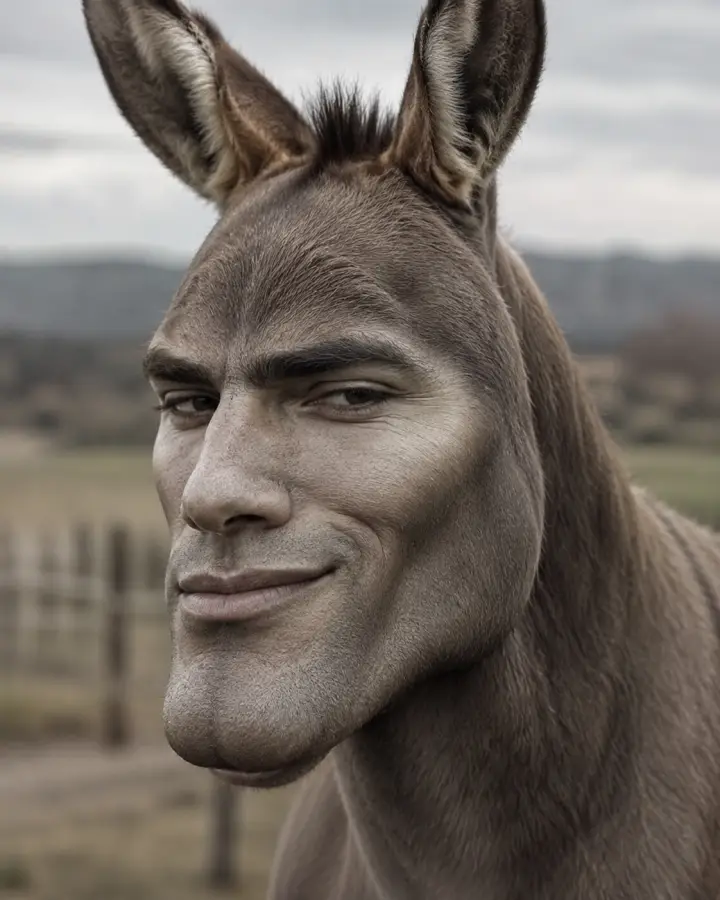 Smirking Donkey Gigachad On Country Farm — stock images phone wallpaper