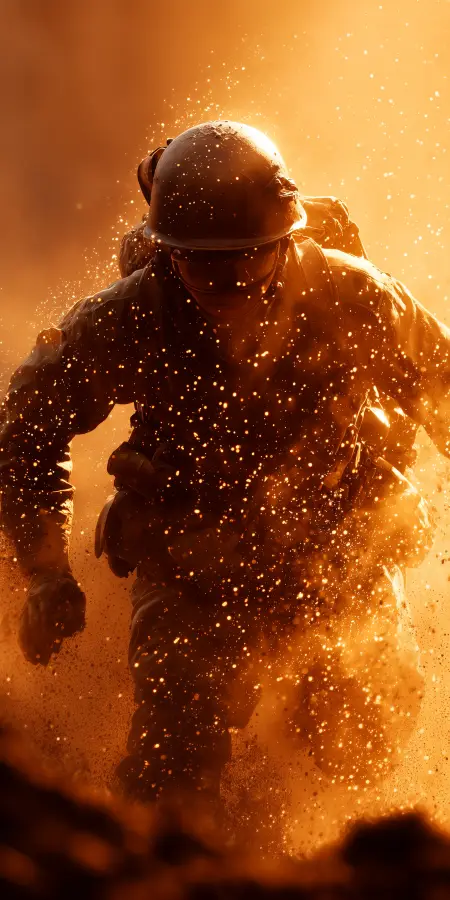 Soldier Running Through Fiery Explosion 4K wallpaper for desktop and mobile - Pixbee