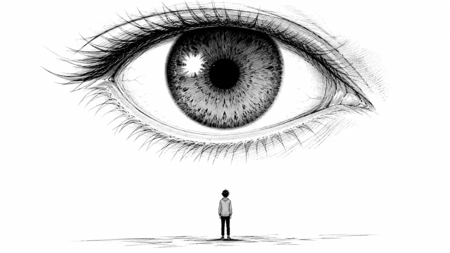 Solitary Figure Standing Before a Giant All Seeing Eye 4K wallpaper for desktop and mobile - Pixbee