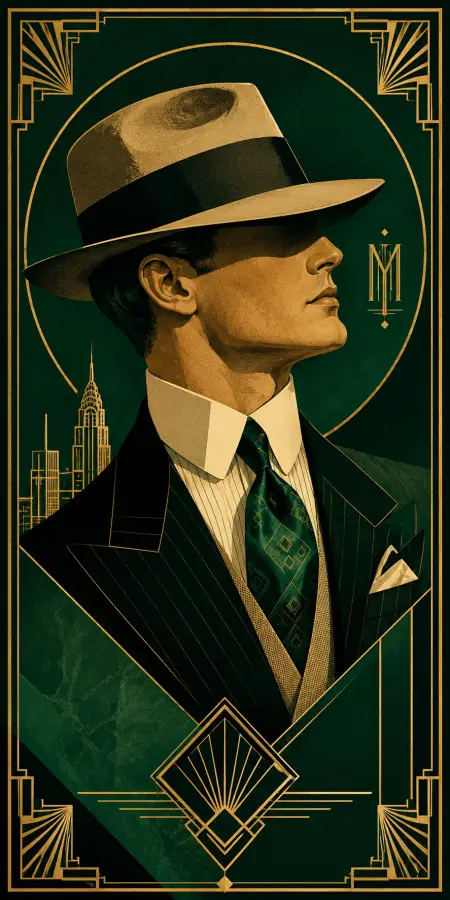 Sophisticated Art Deco Gentleman In Fedora Hat 4K wallpaper for desktop and mobile - Pixbee