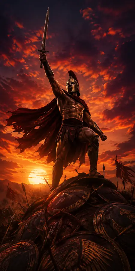 Spartan King Leonidas Standing Atop Shields — iphone wallpapers phone wallpaper