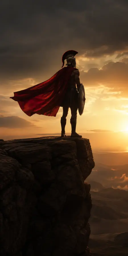 Spartan King Leonidas Standing Cliff Sunset — iphone wallpapers phone wallpaper