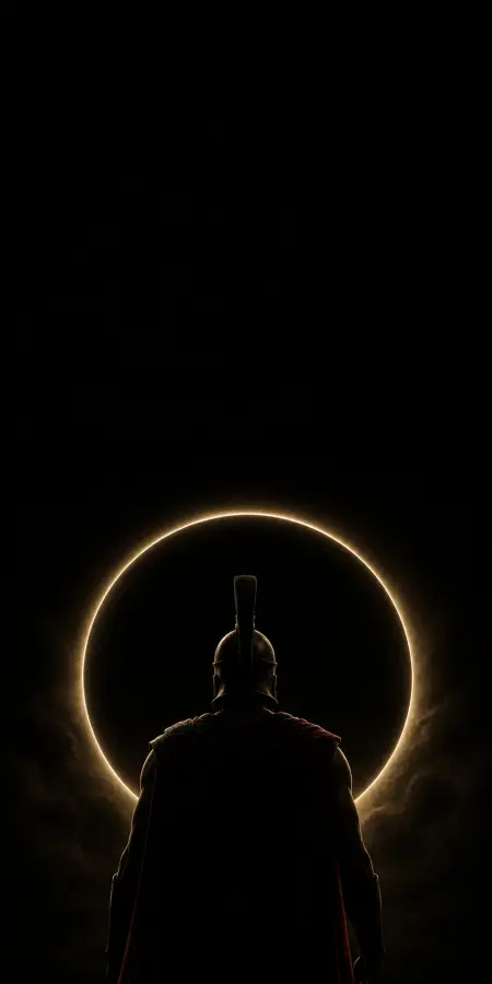 Spartan Warrior Silhouette Against Ring Light — iphone wallpapers phone wallpaper