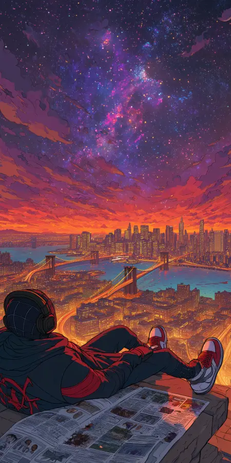 Spider Man Neon Skyline 4K wallpaper for desktop and mobile - Pixbee