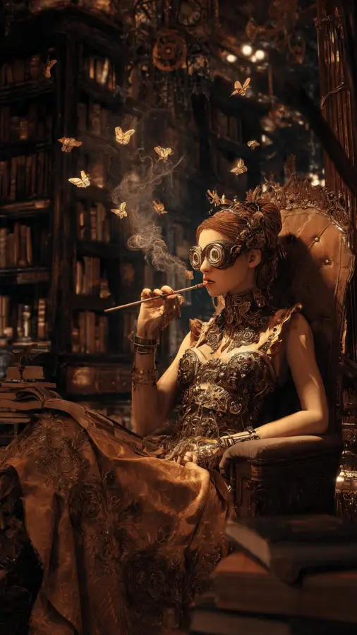 Steampunk Butterfly Librarian 4K wallpaper for desktop and mobile - Pixbee
